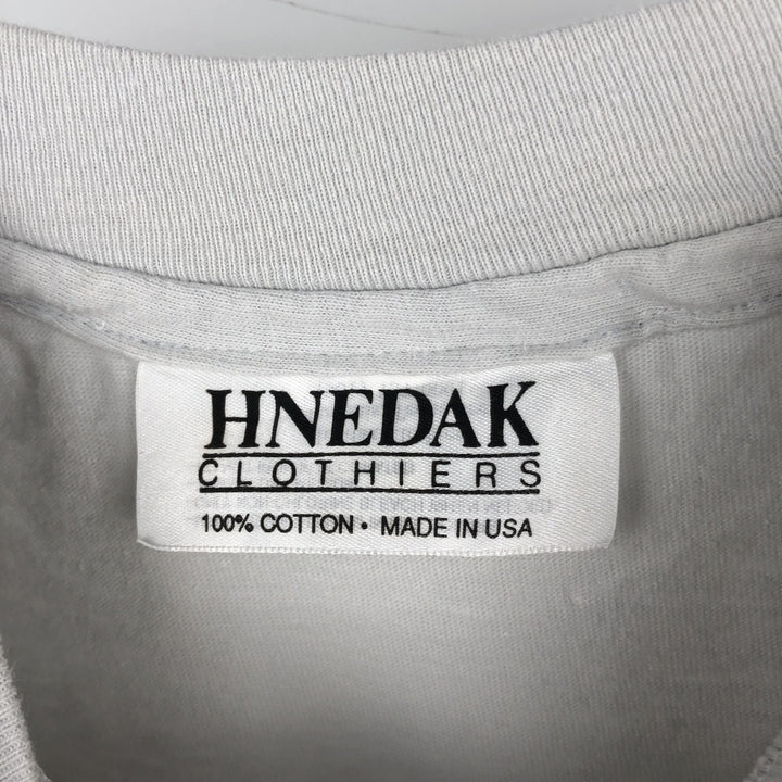 HNEDAK CLOTHIERS Message Print T-Shirt, Made in USA, Men's Size M cotton gray type Vintage Second Hand
