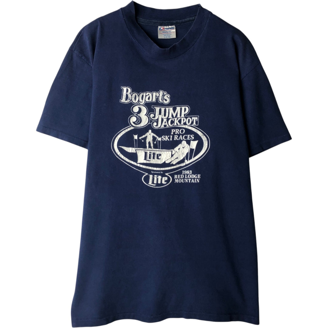 Vintage 1980'S Hanes BEEFY-T Printed T-Shirt, Made in USA, Men's Size Large cotton blue type Vintage Second Hand