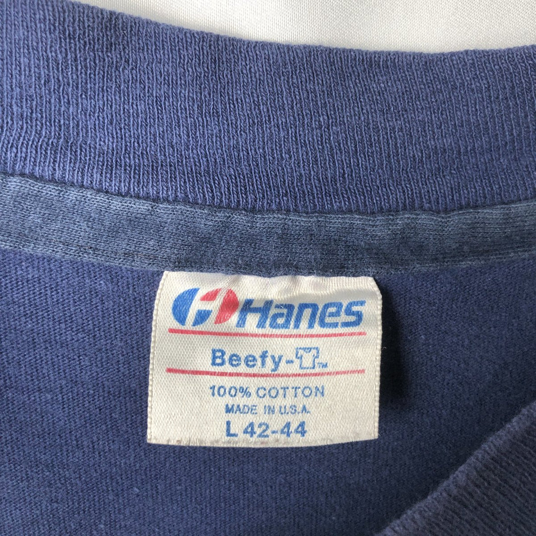 Vintage 1980'S Hanes BEEFY-T Printed T-Shirt, Made in USA, Men's Size Large cotton blue type Vintage Second Hand