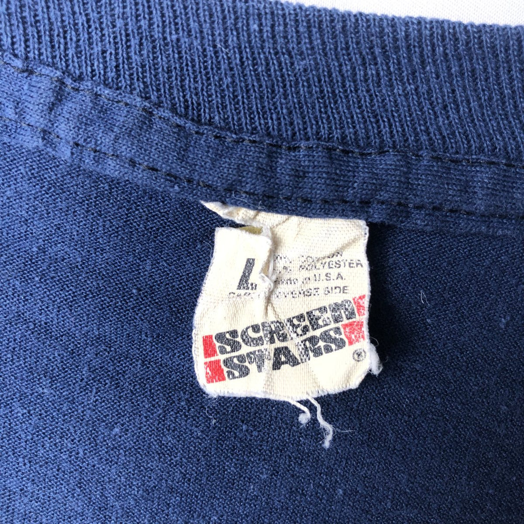80'S Screen Stars Print T-Shirt, Made in USA, Men's XL equivalent, Vintage cotton navy blue type Vintage Second Hand