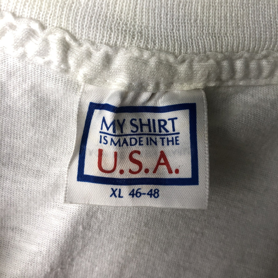 80'S MY SHIRT Printed T-Shirt, Made in USA, Men's XL equivalent, Vintage cotton white type Vintage Second Hand