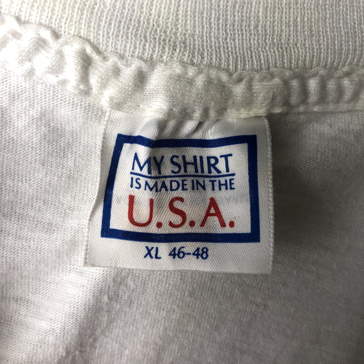80'S MY SHIRT Printed T-Shirt, Made in USA, Men's XL equivalent, Vintage cotton white type Vintage Second Hand