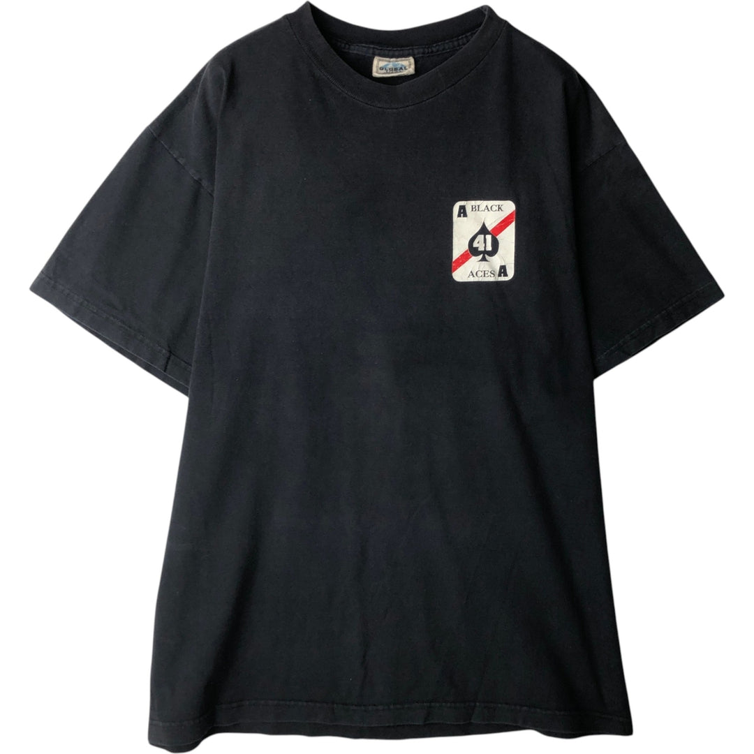 GLOBAL Printed T-Shirt, Men's XL (approx.) cotton black type Vintage Second Hand