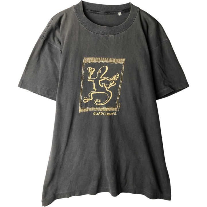 Printed T-shirt, Men's XL equivalent, Vintage unclear brown type Vintage Second Hand