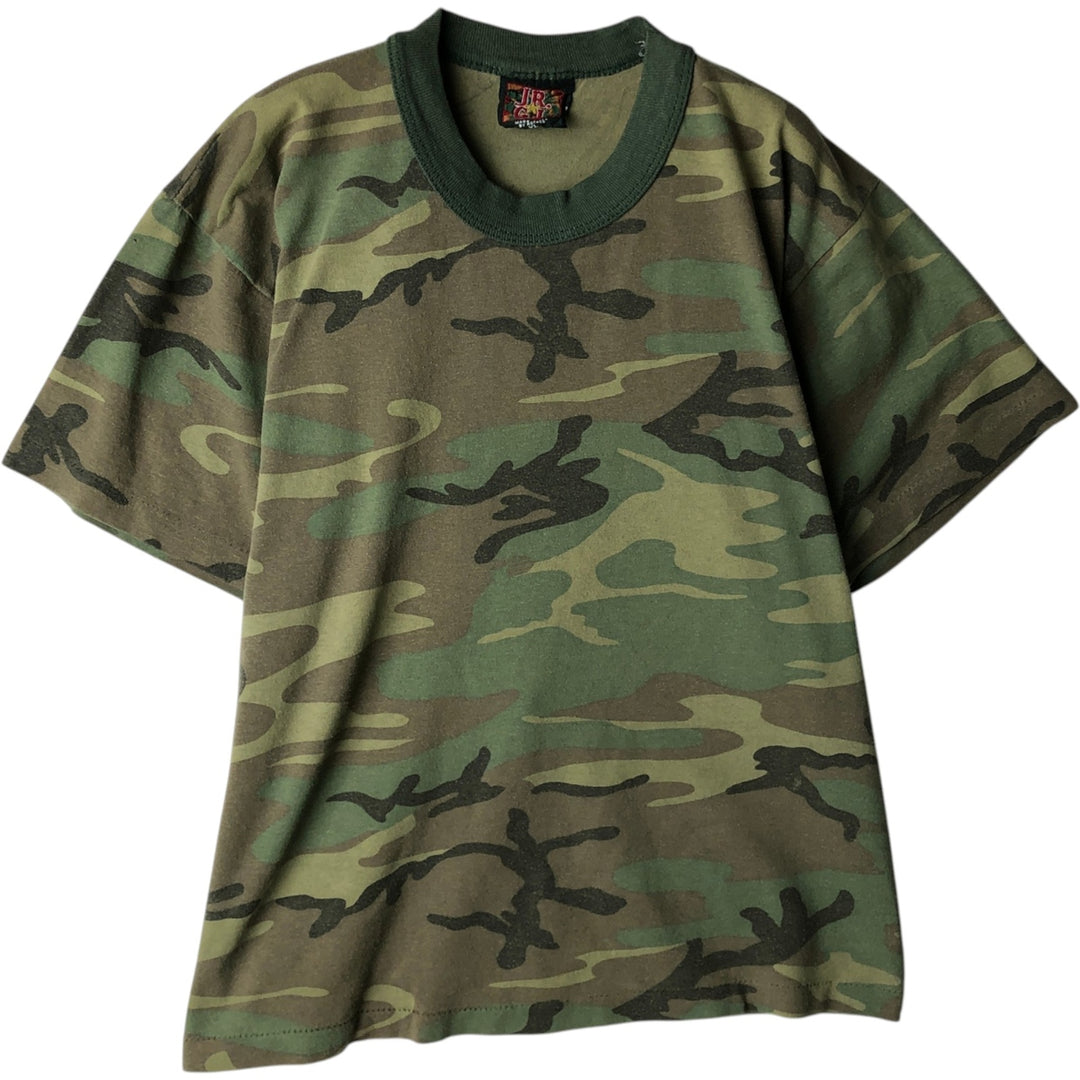 JR.GI Camouflage Pattern Print T-Shirt, Made in USA, Men's Size XL (approx.) cotton Khaki type Vintage Second Hand
