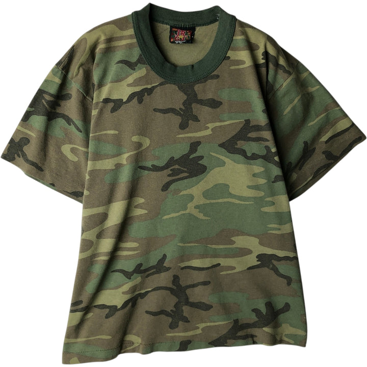 JR.GI Camouflage Pattern Print T-Shirt, Made in USA, Men's Size XL (approx.) cotton Khaki type Vintage Second Hand