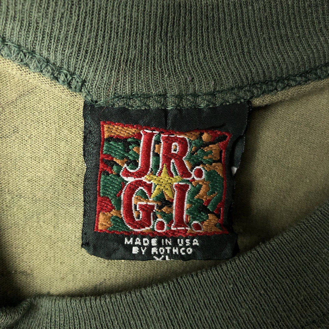 JR.GI Camouflage Pattern Print T-Shirt, Made in USA, Men's Size XL (approx.) cotton Khaki type Vintage Second Hand