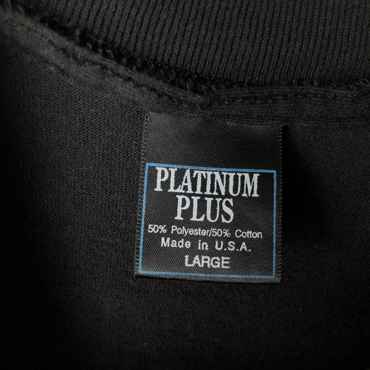 90'S PLATINUM PLUS Print T-Shirt, Made in USA, Men's Size L (Equivalent), Vintage cotton black type Vintage Second Hand