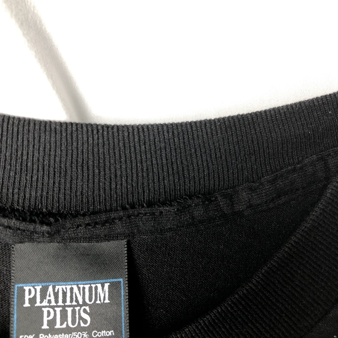 90'S PLATINUM PLUS Print T-Shirt, Made in USA, Men's Size L (Equivalent), Vintage cotton black type Vintage Second Hand