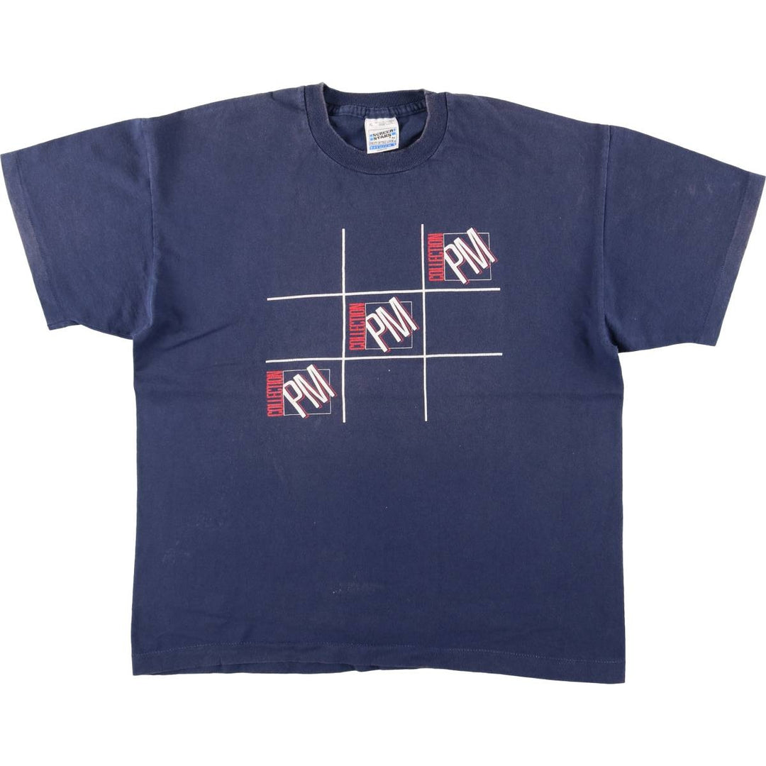 90'S Screen Stars by Fruit of the Loom Print T-Shirt, Made in USA, Men's XL equivalent, Vintage cotton navy blue type Vintage Second Hand
