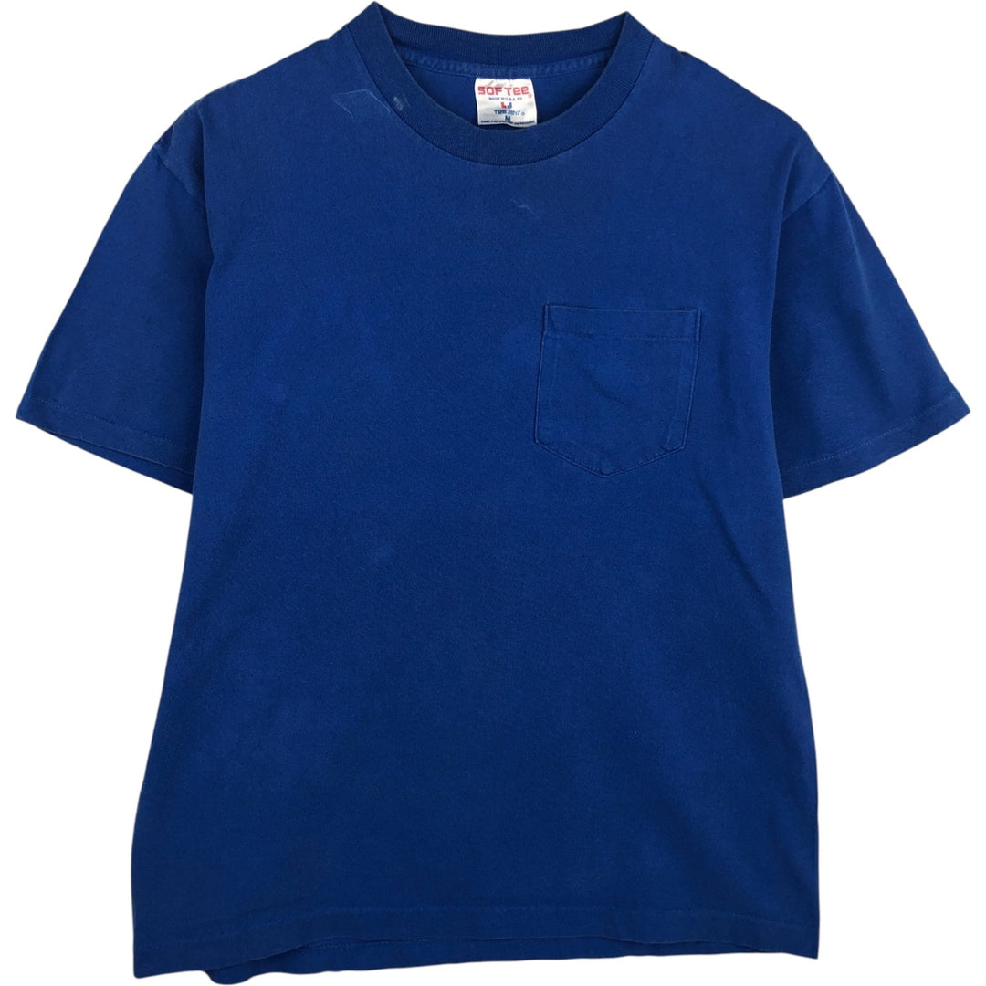 80'S SOF TEE Plain Pocket T-Shirt, Made in USA, Men's Size M (Equivalent), Vintage cotton blue type Vintage Second Hand
