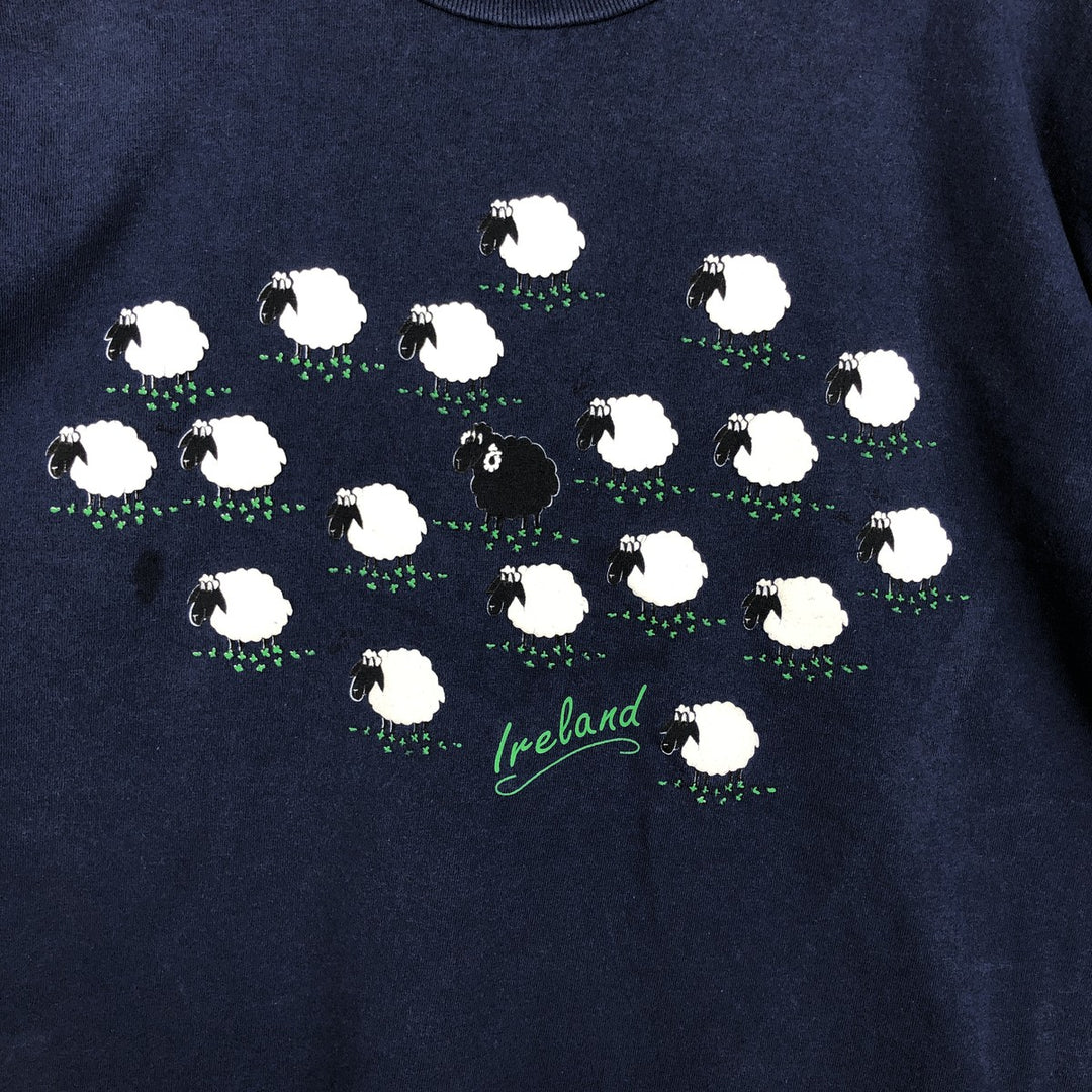 Fruit of the Loom SCREEN STARS sheep print T-shirt, men's size XL equivalent, vintage. cotton navy blue type Vintage Second Hand