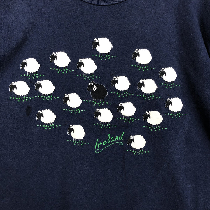 Fruit of the Loom SCREEN STARS sheep print T-shirt, men's size XL equivalent, vintage. cotton navy blue type Vintage Second Hand