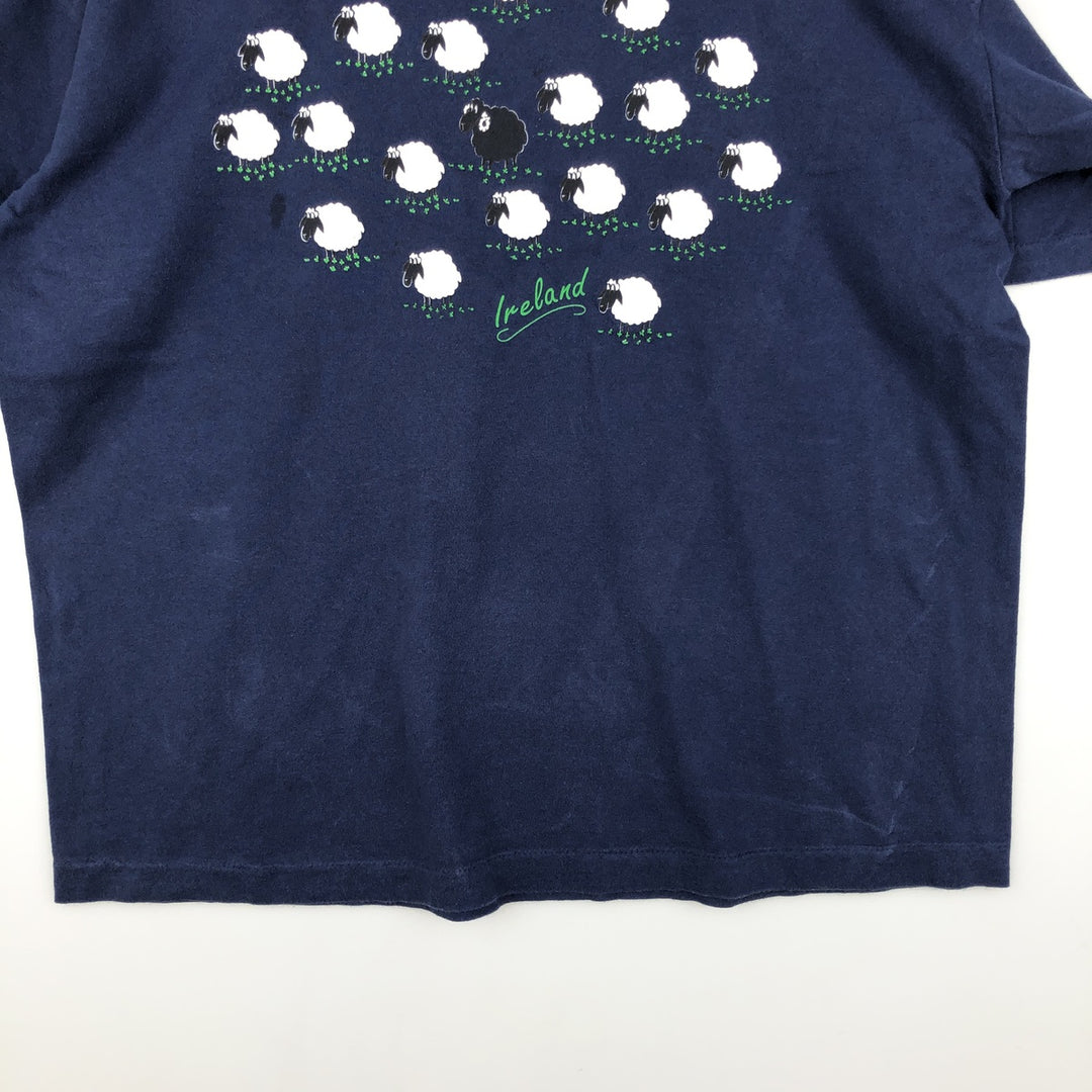 Fruit of the Loom SCREEN STARS sheep print T-shirt, men's size XL equivalent, vintage. cotton navy blue type Vintage Second Hand