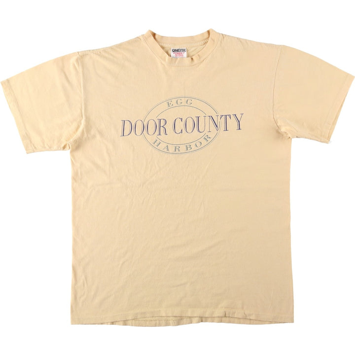 90'S ONEITA POWER-T Print T-Shirt, Made in USA, Large Size cotton Beige type Vintage Second Hand