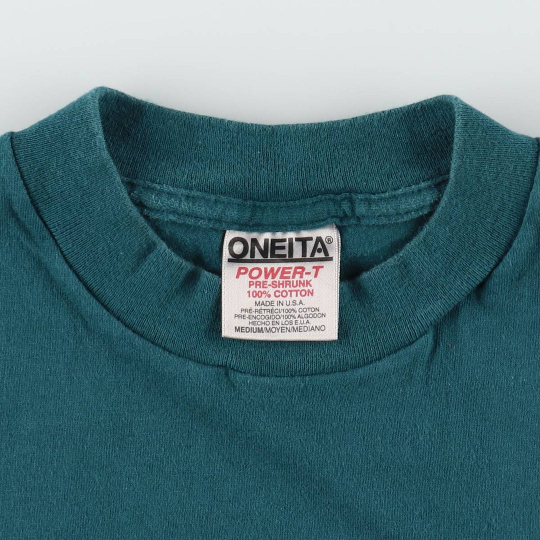 90'S ONEITA POWER-T Printed T-shirt Made in USA Men's M Vintage cotton green type Vintage Second Hand