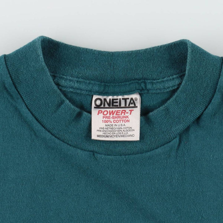 90'S ONEITA POWER-T Printed T-shirt Made in USA Men's M Vintage cotton green type Vintage Second Hand