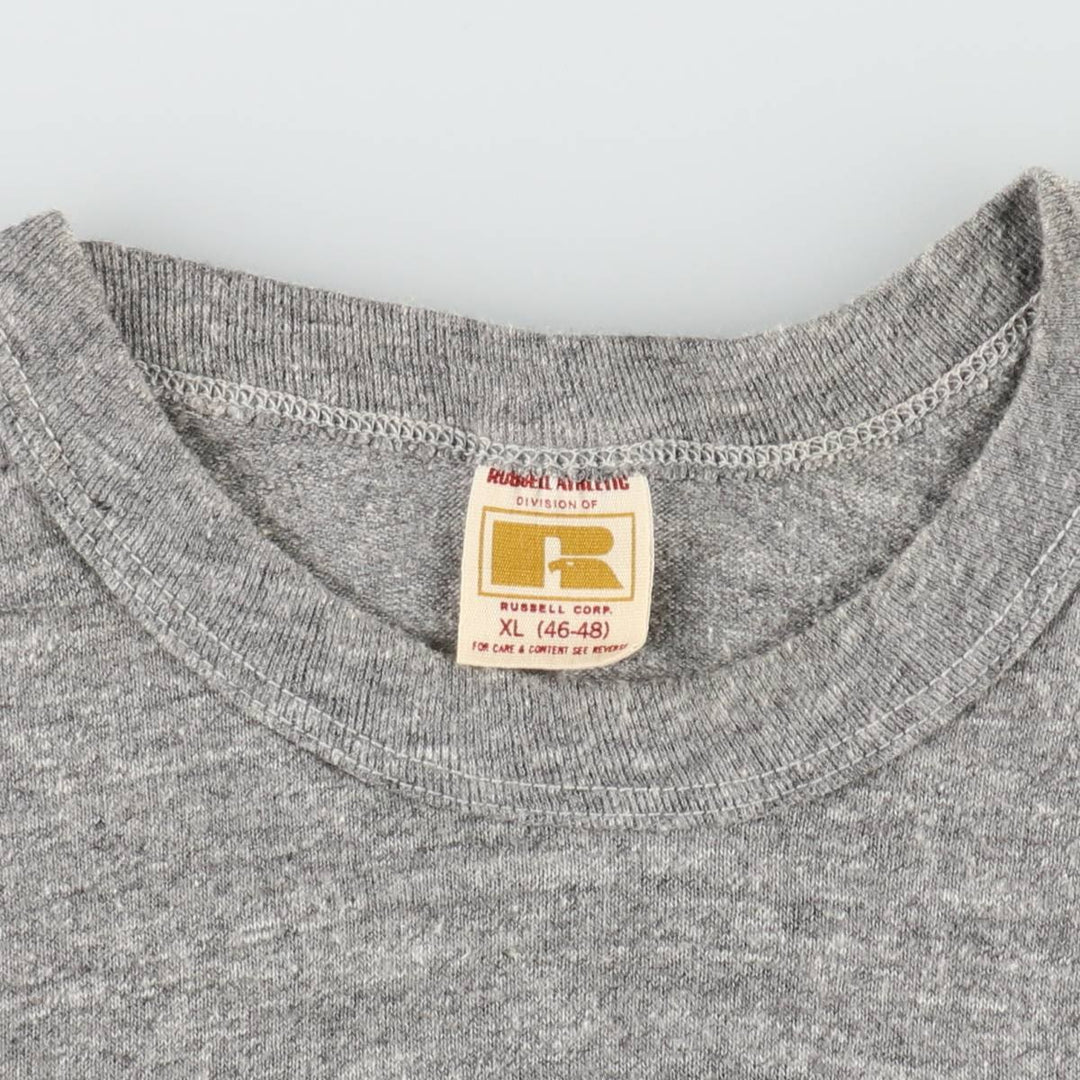 70'S Russell Print T-Shirt, Made in USA, Men's XL equivalent, Single Stitch, Vintage cotton gray type Vintage Second Hand