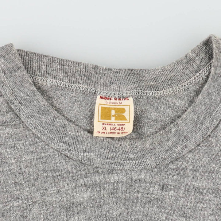 70'S Russell Print T-Shirt, Made in USA, Men's XL equivalent, Single Stitch, Vintage cotton gray type Vintage Second Hand