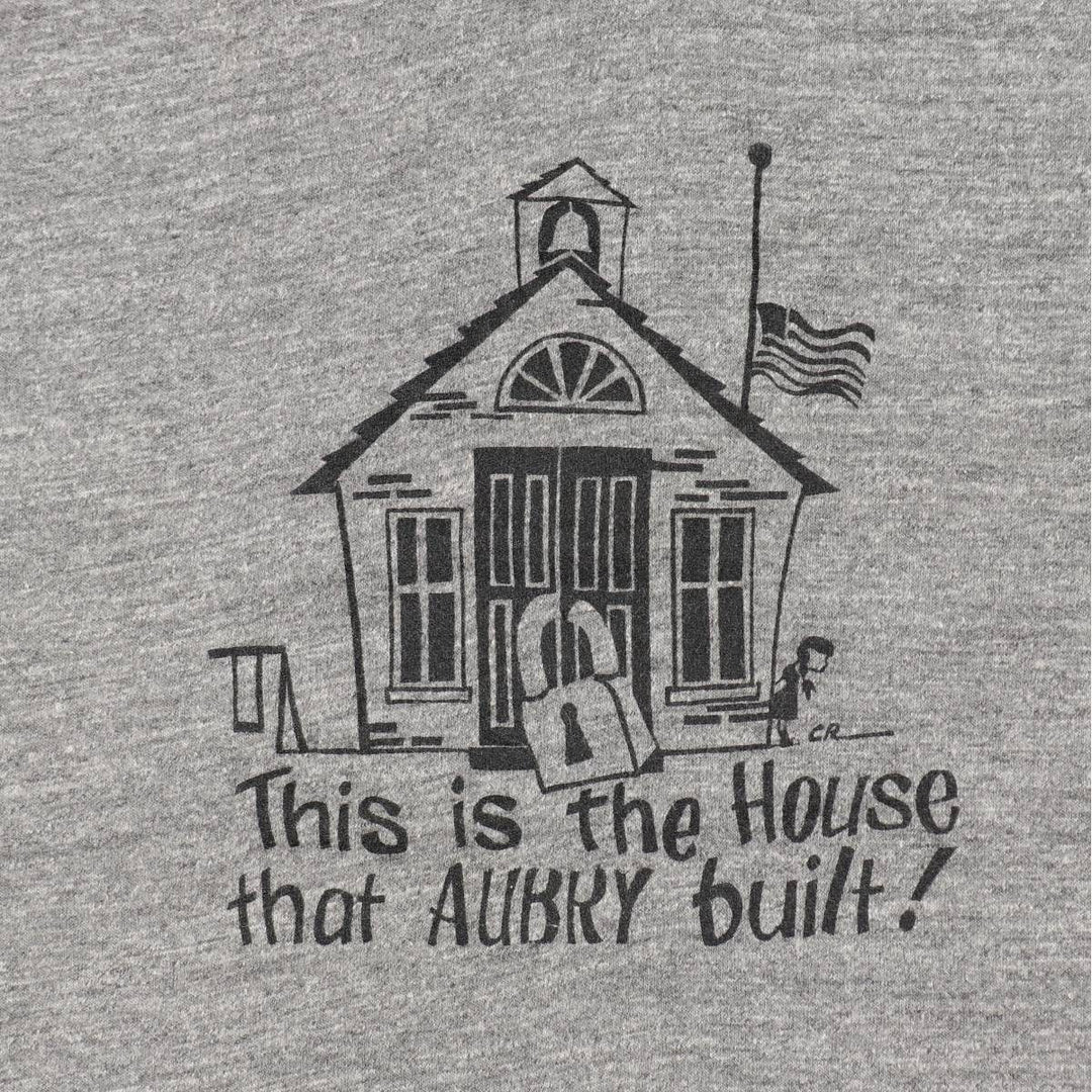 70'S Russell Print T-Shirt, Made in USA, Men's XL equivalent, Single Stitch, Vintage cotton gray type Vintage Second Hand