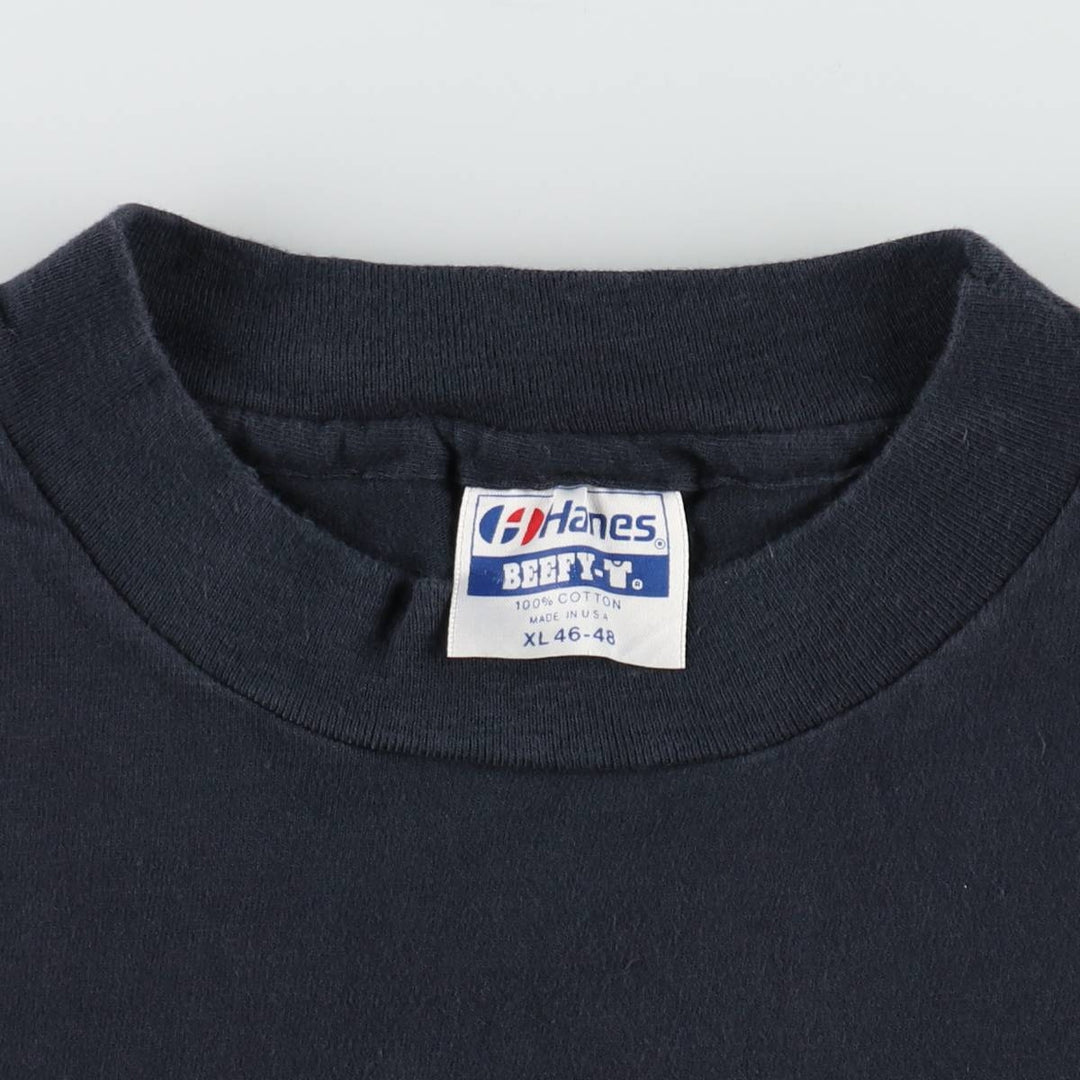 80'S Hanes BEEFY-T Print T-Shirt, Made in USA, Men's XL equivalent, Vintage cotton navy blue type Vintage Second Hand