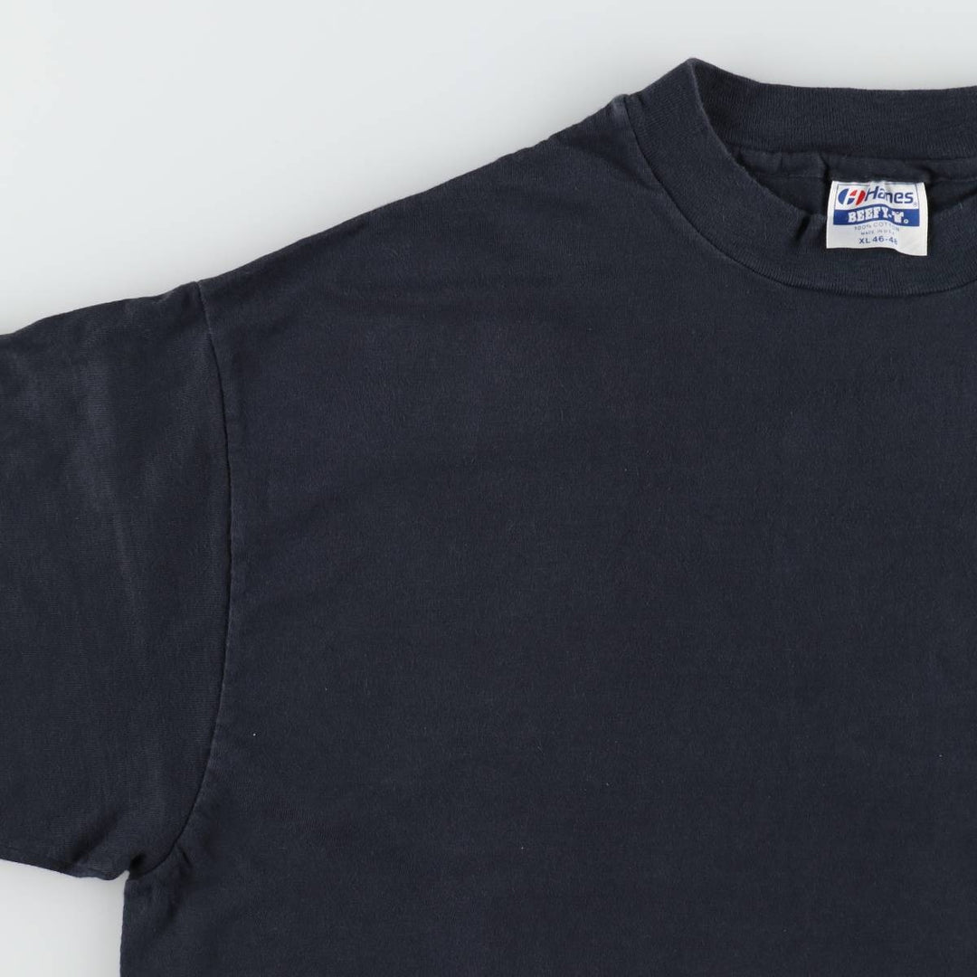 80'S Hanes BEEFY-T Print T-Shirt, Made in USA, Men's XL equivalent, Vintage cotton navy blue type Vintage Second Hand