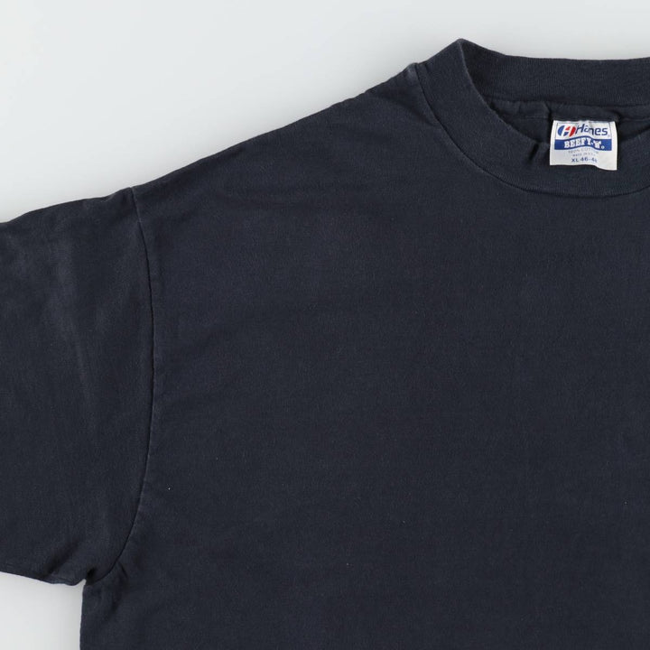 80'S Hanes BEEFY-T Print T-Shirt, Made in USA, Men's XL equivalent, Vintage cotton navy blue type Vintage Second Hand