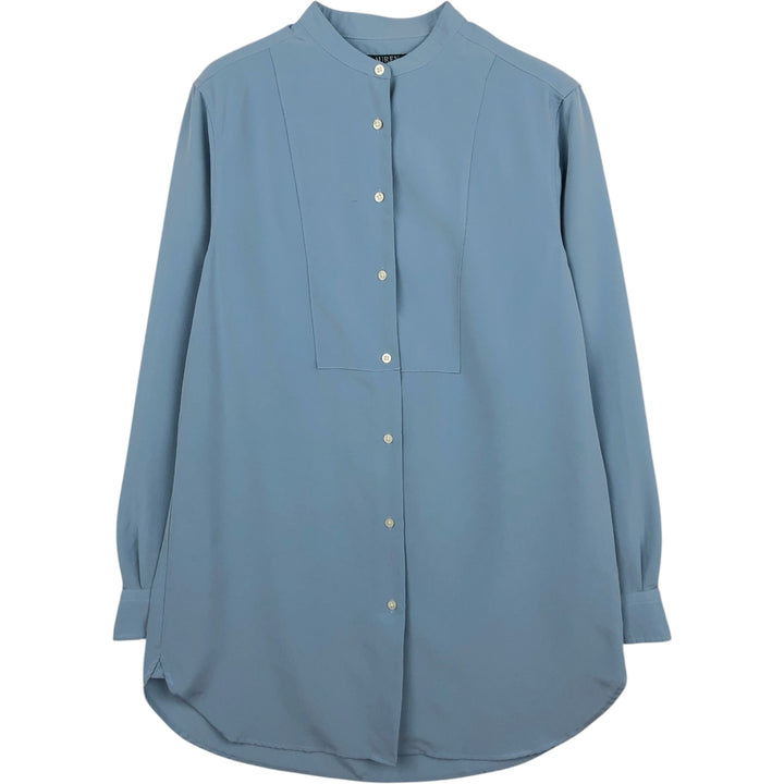 Ralph Lauren LAUREN Women's Collarless Long-Sleeve Polyester Shirt (Size M) polyester Blue type light blue Vintage Second Hand