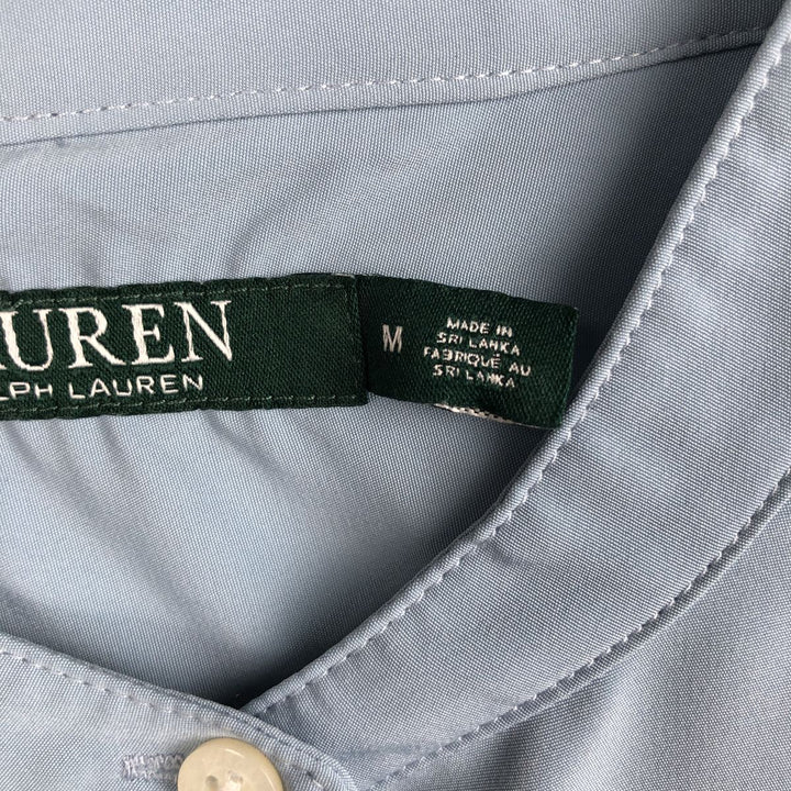 Ralph Lauren LAUREN Women's Collarless Long-Sleeve Polyester Shirt (Size M) polyester Blue type light blue Vintage Second Hand