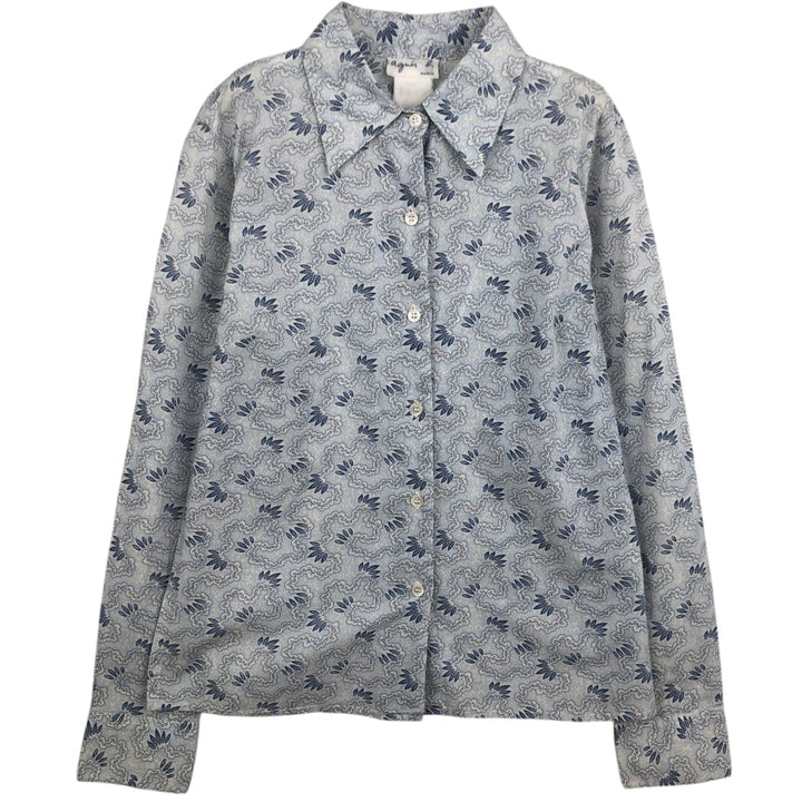agnes b. all-over print long-sleeved cotton shirt, made in France, women's size S equivalent. cotton Blue type light blue Vintage Second Hand