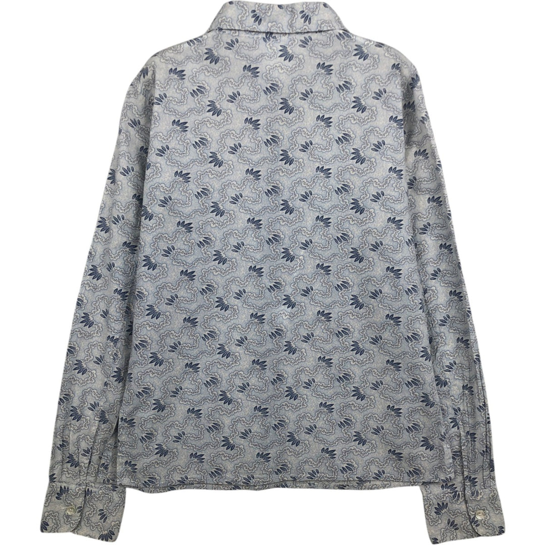 agnes b. all-over print long-sleeved cotton shirt, made in France, women's size S equivalent. cotton Blue type light blue Vintage Second Hand