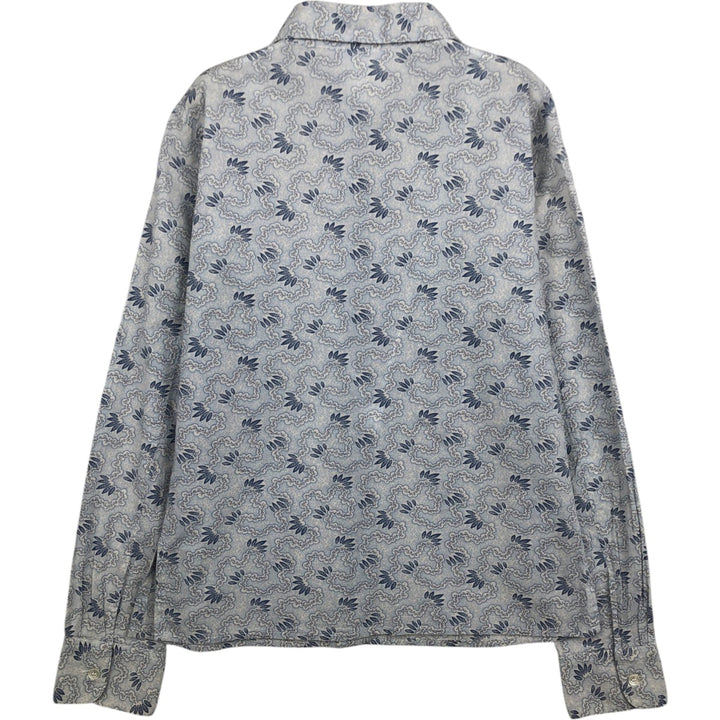 agnes b. all-over print long-sleeved cotton shirt, made in France, women's size S equivalent. cotton Blue type light blue Vintage Second Hand
