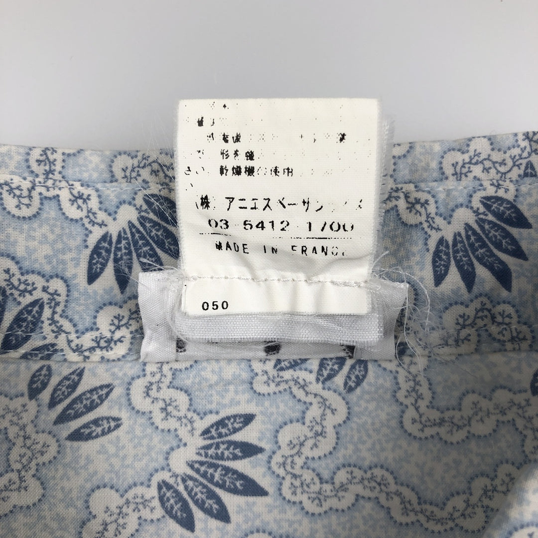 agnes b. all-over print long-sleeved cotton shirt, made in France, women's size S equivalent. cotton Blue type light blue Vintage Second Hand