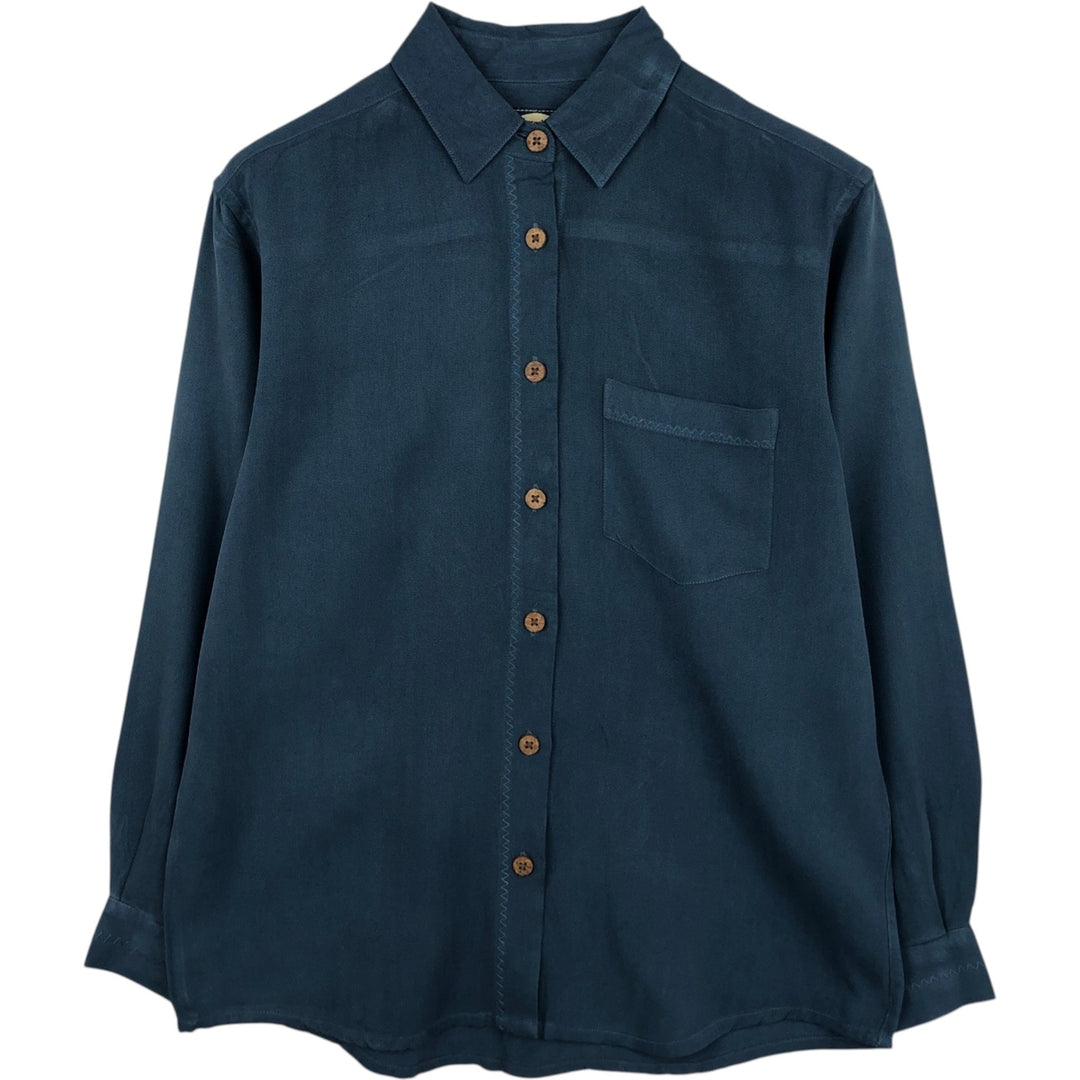 Tommy Bahama herringbone long-sleeved silk shirt, women's size XS. silk Navy blue Vintage Second Hand