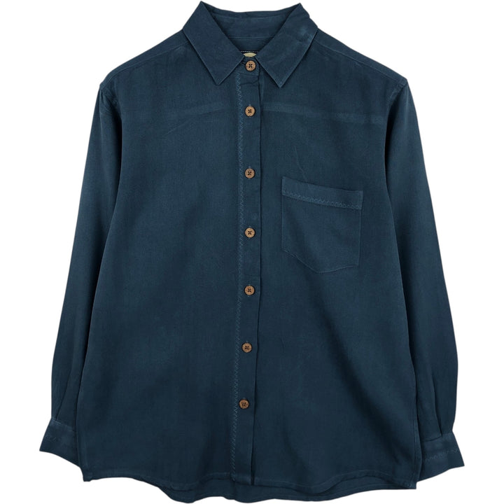 Tommy Bahama herringbone long-sleeved silk shirt, women's size XS. silk Navy blue Vintage Second Hand