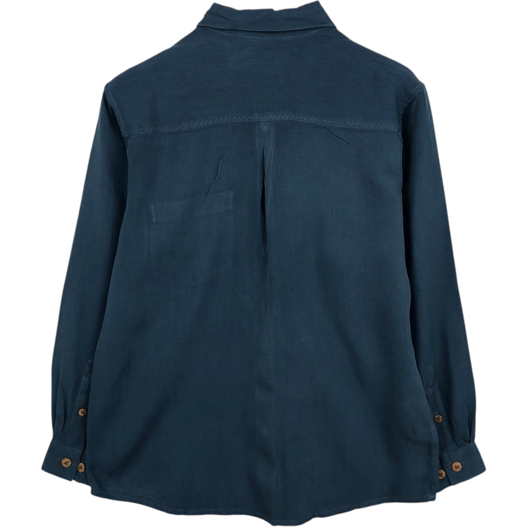Tommy Bahama herringbone long-sleeved silk shirt, women's size XS. silk Navy blue Vintage Second Hand