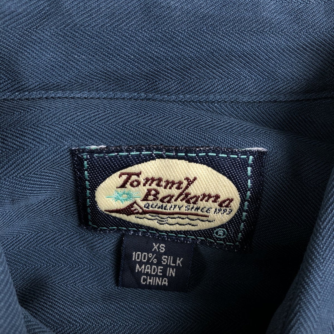 Tommy Bahama herringbone long-sleeved silk shirt, women's size XS. silk Navy blue Vintage Second Hand