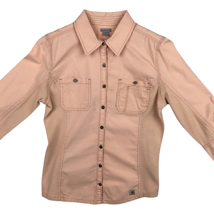 Carhartt Long-Sleeve Cotton Work Shirt, Women's Size M (approx.) cotton coral Vintage Second Hand