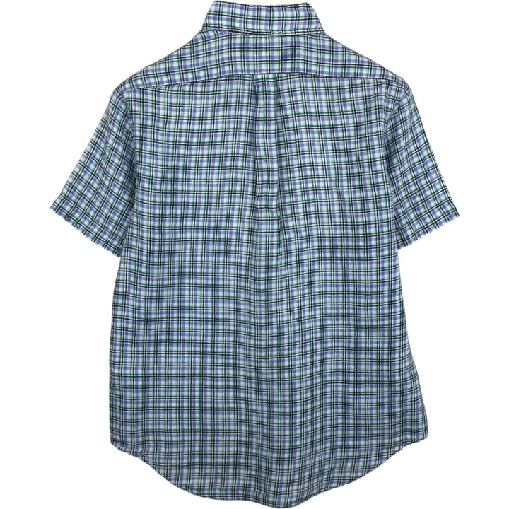 Ralph Lauren CLASSIC FIT Check Pattern Button-Down Short-Sleeve Linen Shirt (Men's Size S) linen blue type Vintage Second Hand
