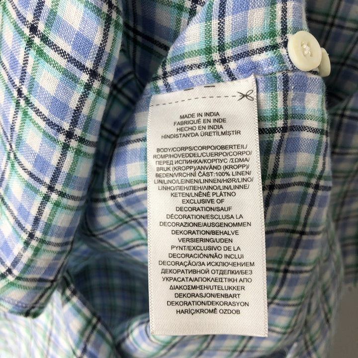 Ralph Lauren CLASSIC FIT Check Pattern Button-Down Short-Sleeve Linen Shirt (Men's Size S) linen blue type Vintage Second Hand