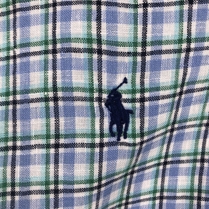 Ralph Lauren CLASSIC FIT Check Pattern Button-Down Short-Sleeve Linen Shirt (Men's Size S) linen blue type Vintage Second Hand