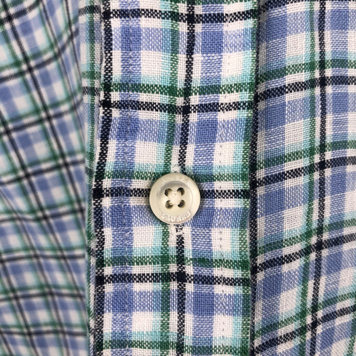Ralph Lauren CLASSIC FIT Check Pattern Button-Down Short-Sleeve Linen Shirt (Men's Size S) linen blue type Vintage Second Hand