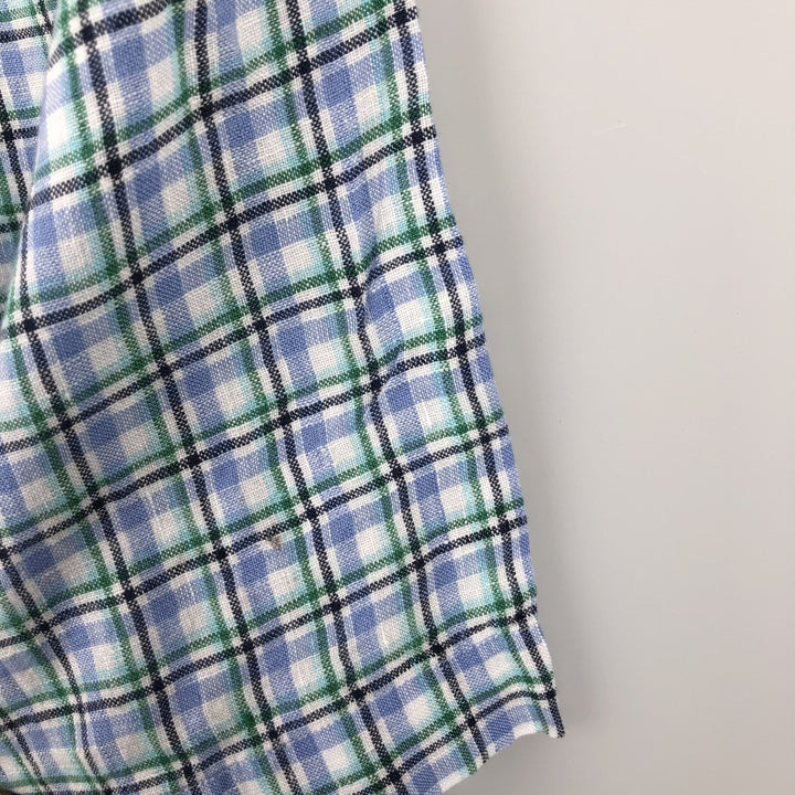 Ralph Lauren CLASSIC FIT Check Pattern Button-Down Short-Sleeve Linen Shirt (Men's Size S) linen blue type Vintage Second Hand