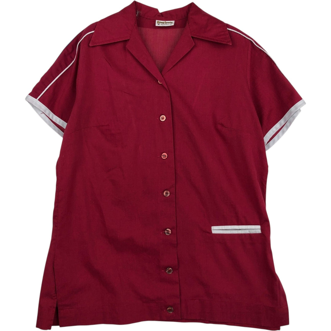 70'S King Louie back print open collar short-sleeved bowling shirt, boxy shirt, made in USA, men's size S equivalent. polyester red type Vintage Second Hand