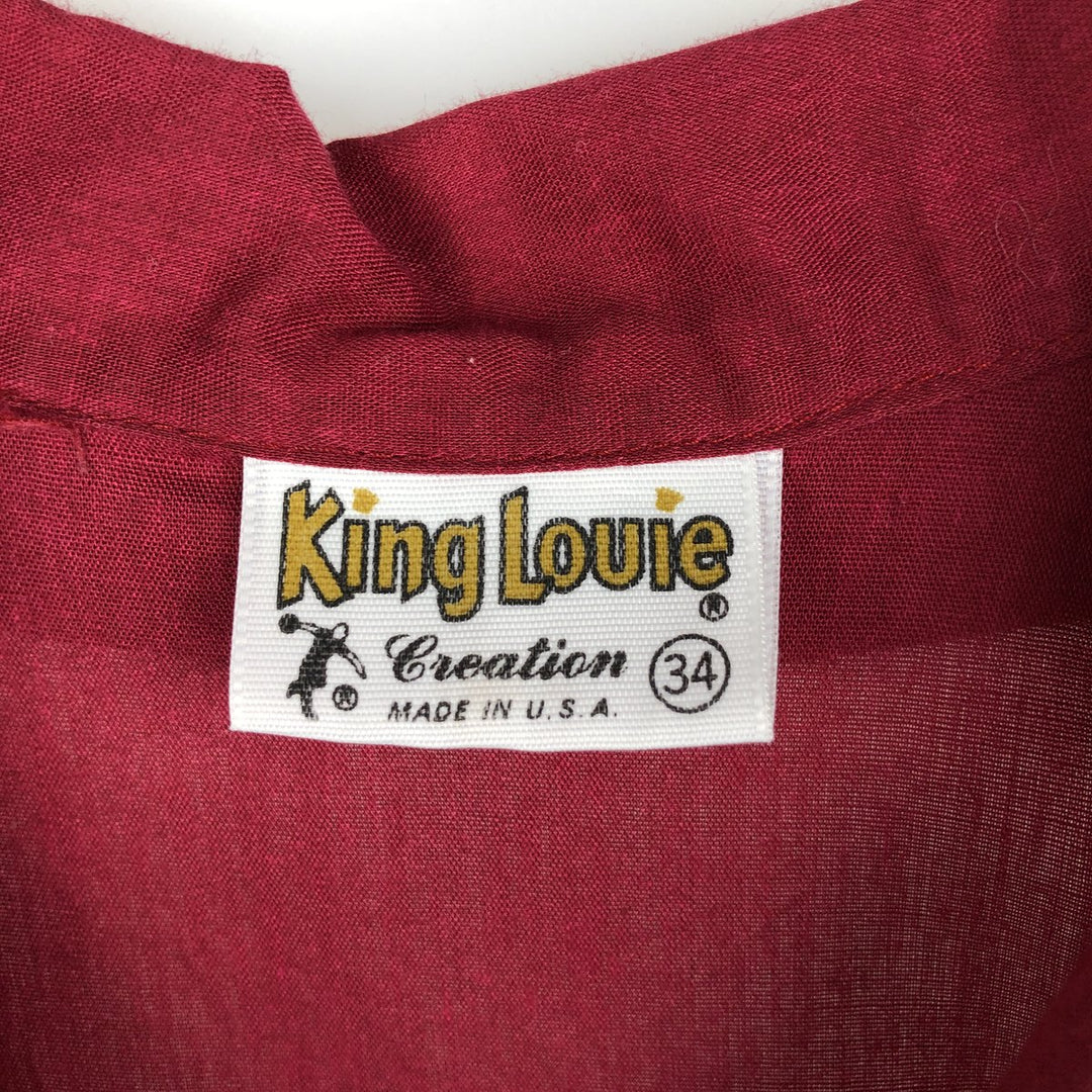 70'S King Louie back print open collar short-sleeved bowling shirt, boxy shirt, made in USA, men's size S equivalent. polyester red type Vintage Second Hand
