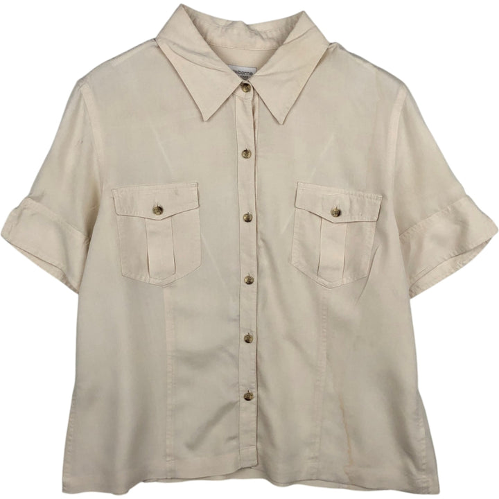 Liz Claiborne LIZWEAR JEANS Short-Sleeve Box Shirt, Women's Size L (Equivalent) unclear unbleached Vintage Second Hand