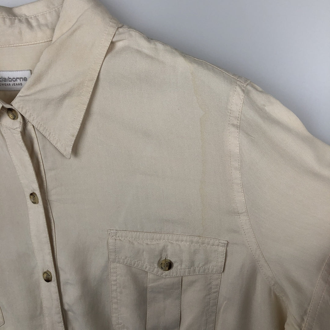 Liz Claiborne LIZWEAR JEANS Short-Sleeve Box Shirt, Women's Size L (Equivalent) unclear unbleached Vintage Second Hand