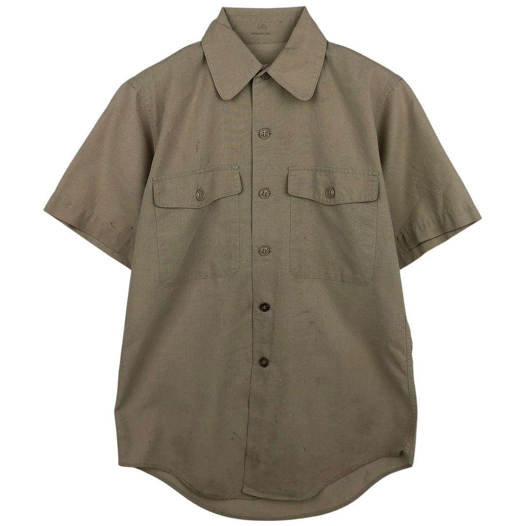Round collar short-sleeved shirt, men's size M equivalent, vintage. unclear Khaki type beige Vintage Second Hand