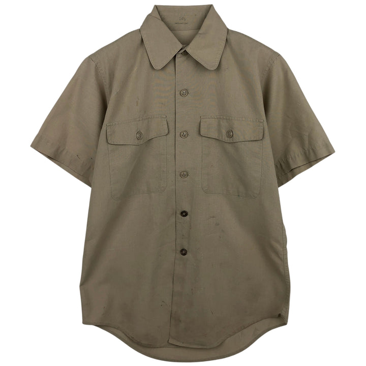 Round collar short-sleeved shirt, men's size M equivalent, vintage. unclear Khaki type beige Vintage Second Hand