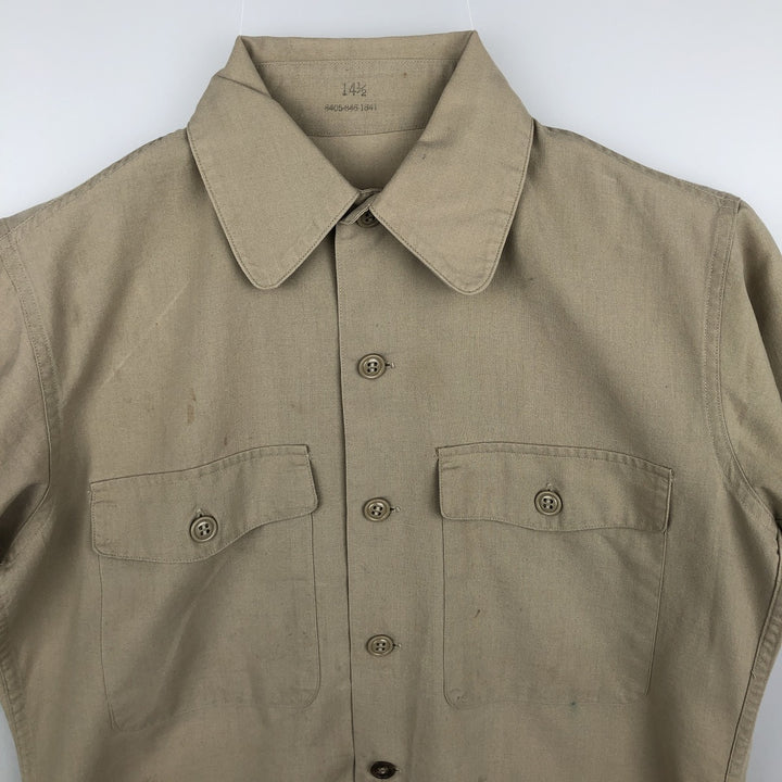Round collar short-sleeved shirt, men's size M equivalent, vintage. unclear Khaki type beige Vintage Second Hand